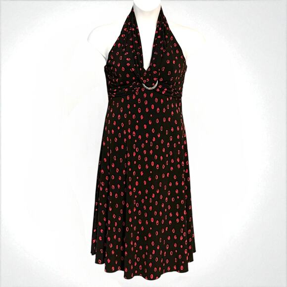 Vintage 90s My Michelle Halter Party Dress Sz Large Ruched Empire Glam Polka Dot - Picture 1 of 7
